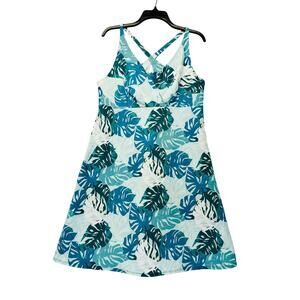 PATAGONIA Amber Dawn Dress Cotton Blend Women's Sz XL Teal Blue Leaf Print NWOT